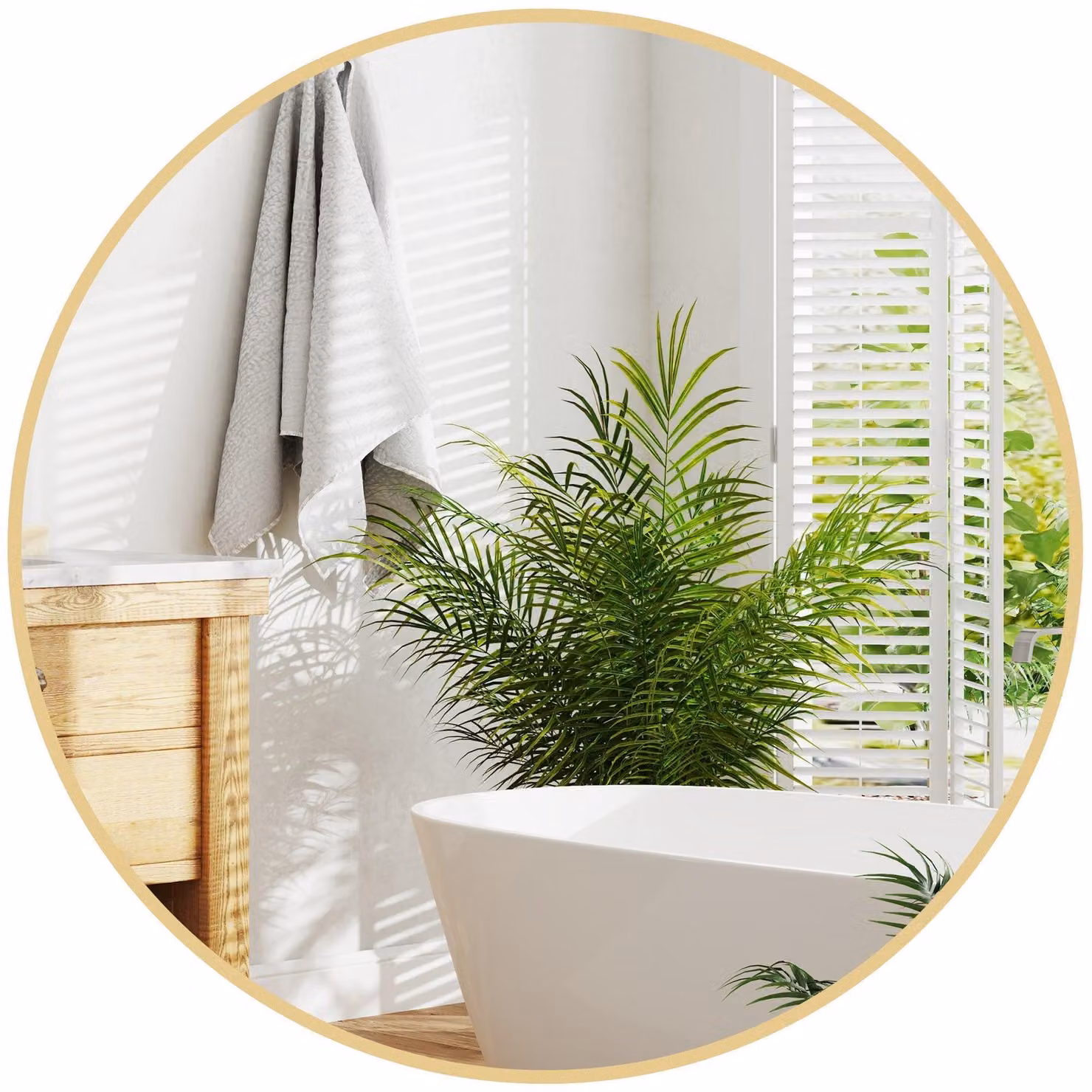 Specchio da bagno rotondo con cornice in metallo | Colore: Oro