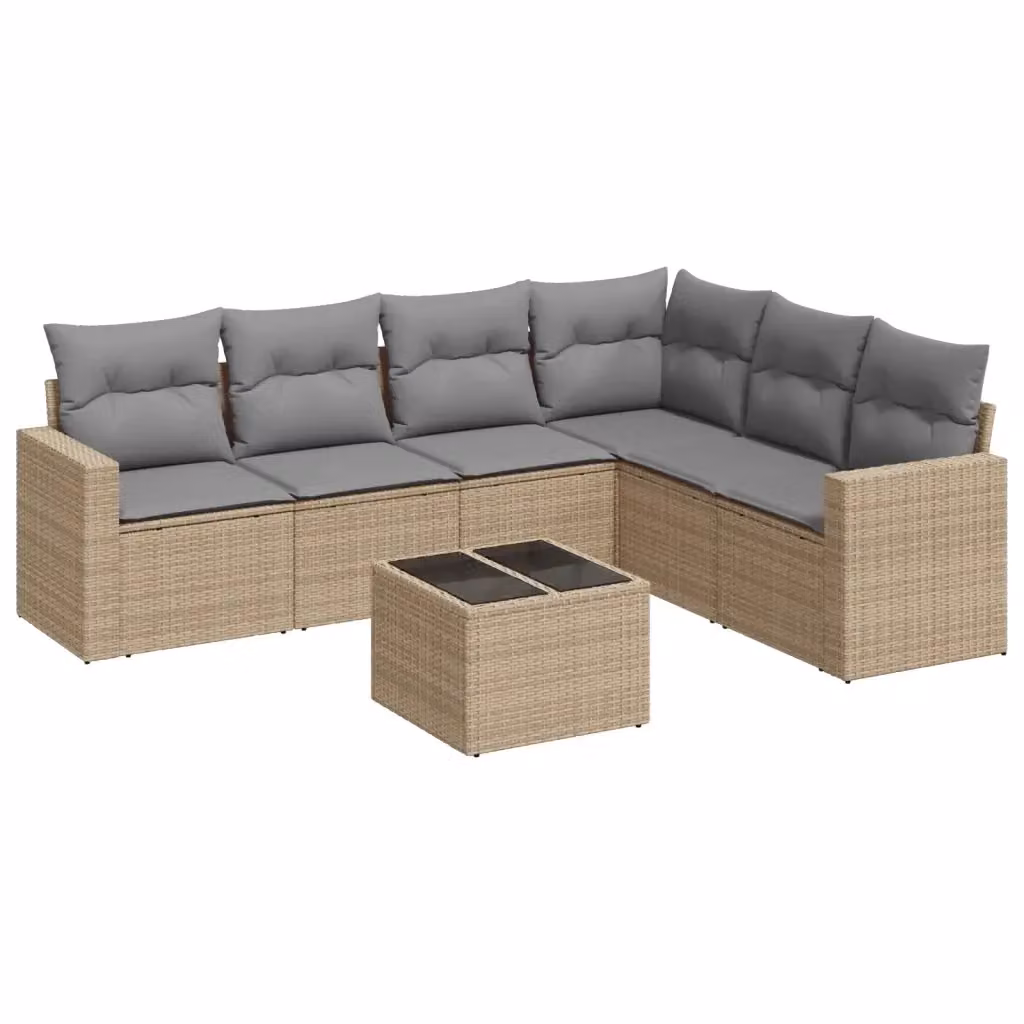 Set di divani da giardino vidaXL in polyrattan beige con cuscini e tavolino da esterno a forma di L – 2