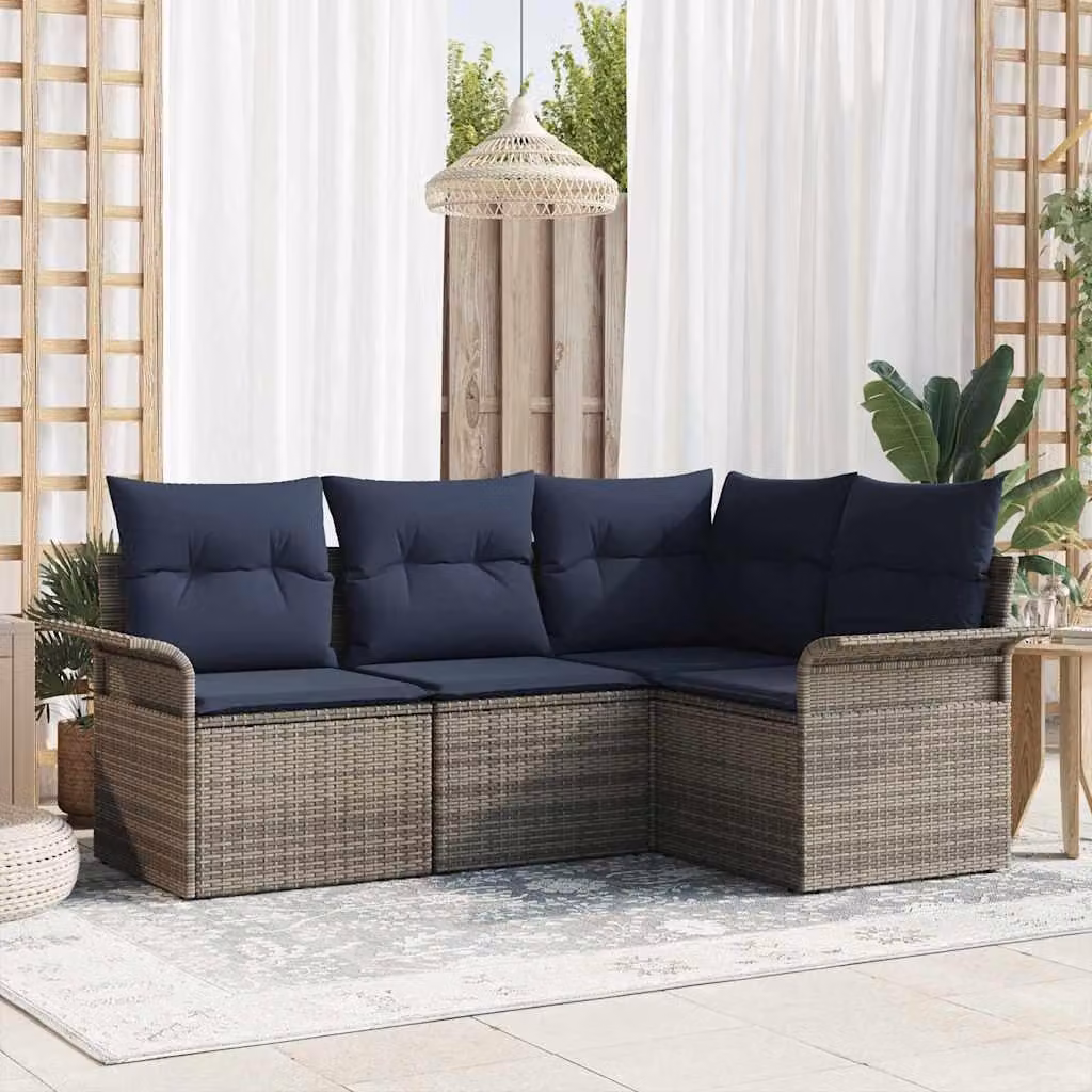 Maison Exclusive - Set da giardino composto da 4 pezzi, divano in rattan sintetico, colore grigio