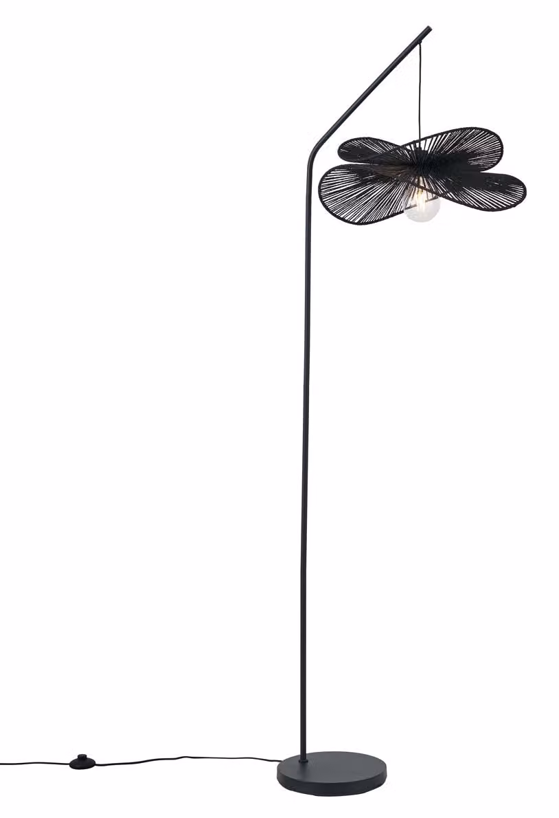 Lampada da terra Art Déco, nera, con paralume nero, marca Nest