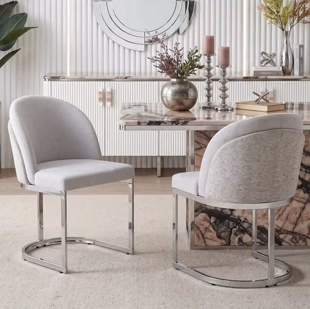 Set di 2 sedie in ciniglia grigio e argento