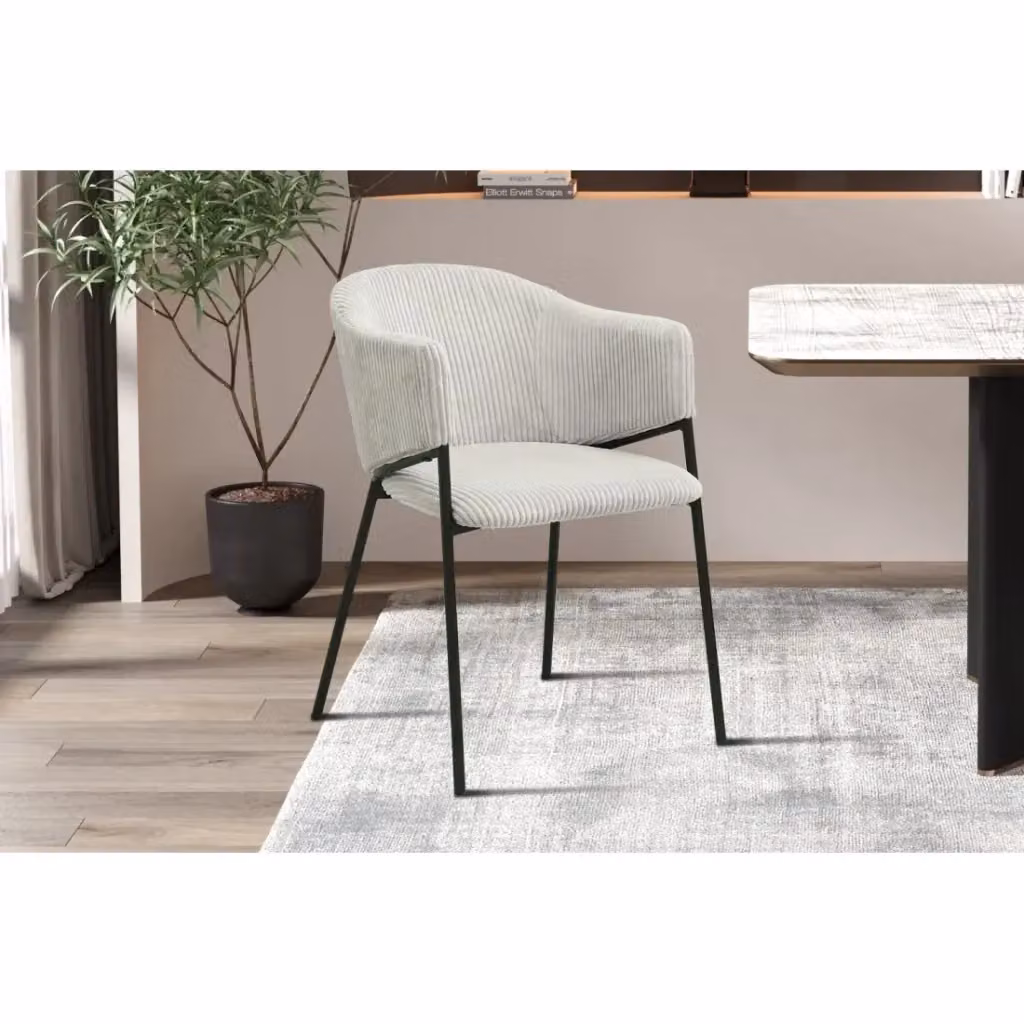 Sedia da pranzo Meublorama IMANY in velluto a coste grigio chiaro con braccioli e piedi in metallo nero stile industriale – 2
