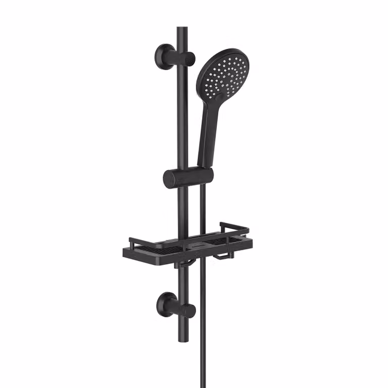 JOHO Set doccia Rail Kit doccia, set doccia in acciaio inox con doccetta Asta doccia Piatto doccia/Sapone Tubo doccia a mano (D12, nero)