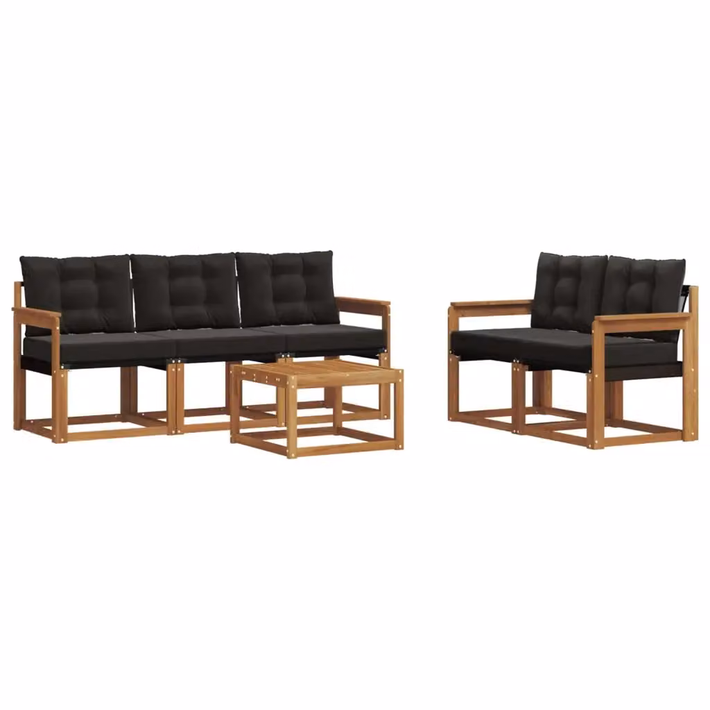 Set di mobili da esterno vidaXL composto da 6 pezzi con divani, tavolino da caffè e cuscini in legno di acacia e tessuto textilene, colore marrone e nero – 2