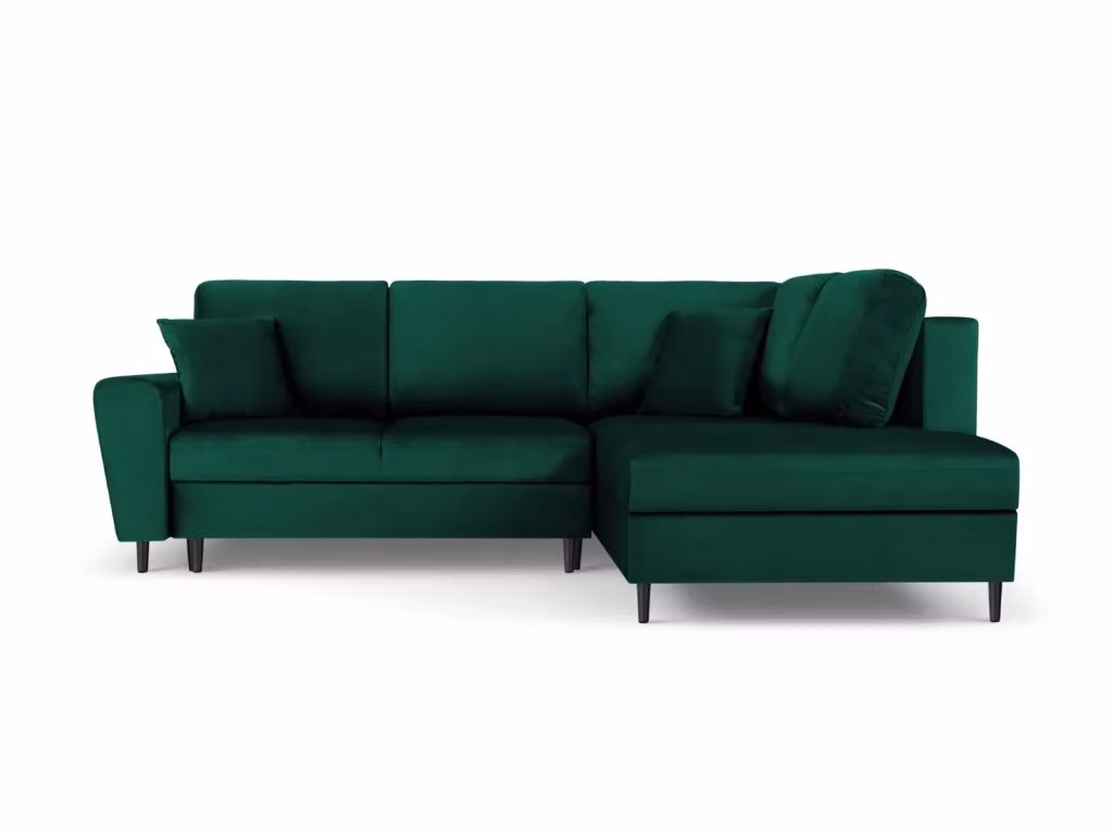 Divano convertibile angolare destro con contenitore Kyoto di Cosmopolitan Design, 5 posti in velluto verde bottiglia, L: 243 cm, P: 194 cm, H: 88 cm – 2