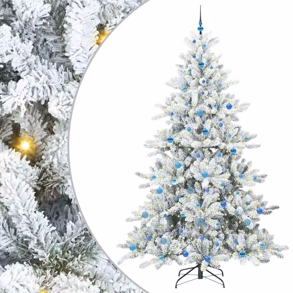Albero di Natale Artificiale Moderno vidaXL Bianco con Luci LED Warm White e Rami Pieghevoli in PVC e Metallo, Altezza: 240 cm – 2