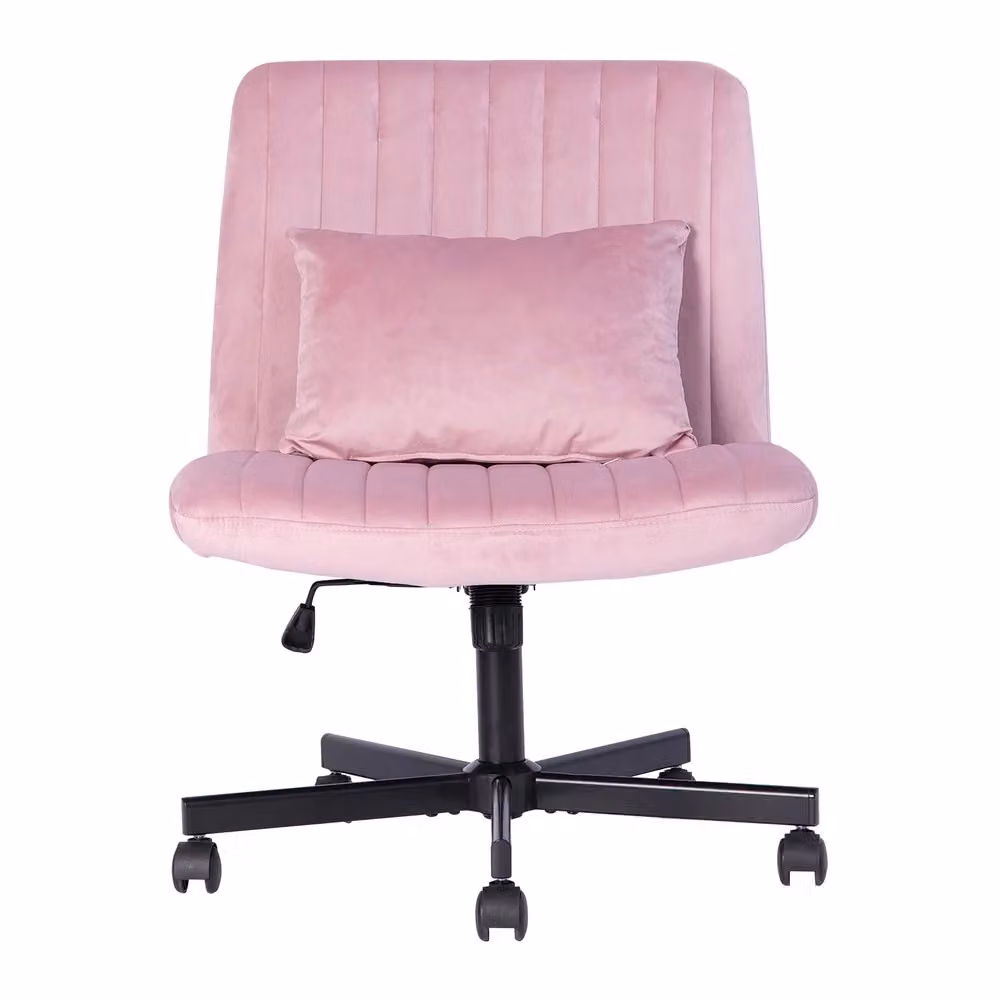Sedia da ufficio girevole Xylo in velluto rosa con struttura in metallo, regolabile in altezza e dotata di ruote – 2