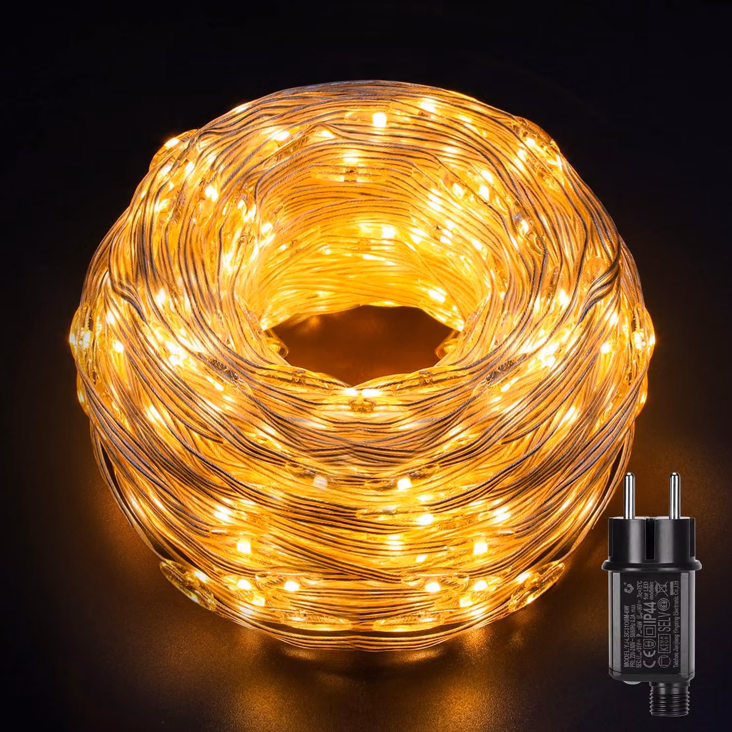 Guarnizione luminosa a LED, 25 metri, 500 LED, luce bianco caldo, grado di protezione IP65, 8 modalità