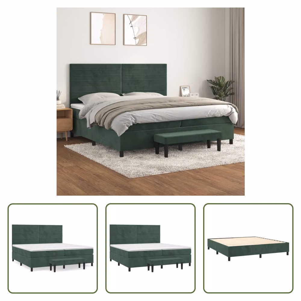 The Living Store Letto a molle con materasso verde scuro 200x200 cm in velluto