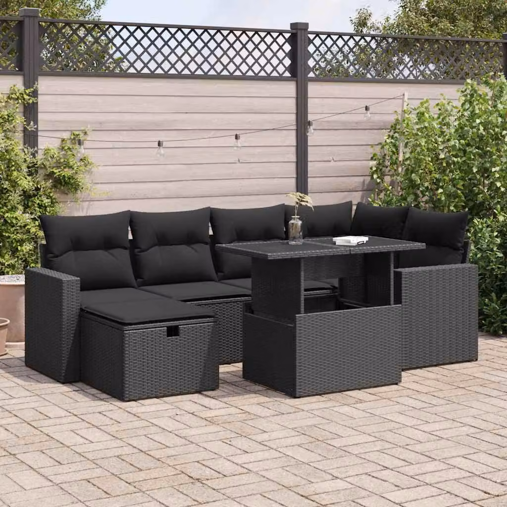 Maison Exclusive - Set da giardino 7 pezzi con cuscini in polyrattan nero