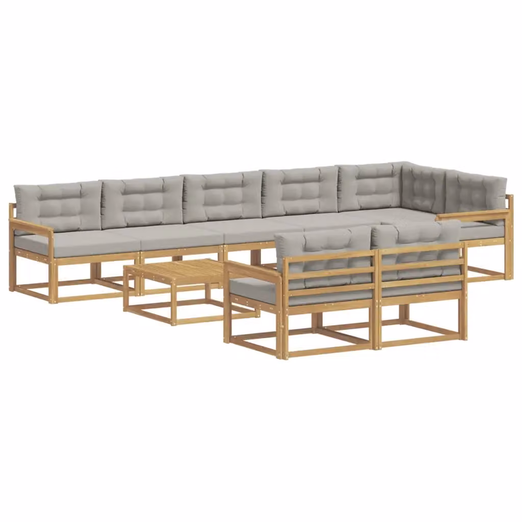 Set di divani da esterno a forma di U vidaXL in legno di acacia con cuscini, bianco e grigio – 2