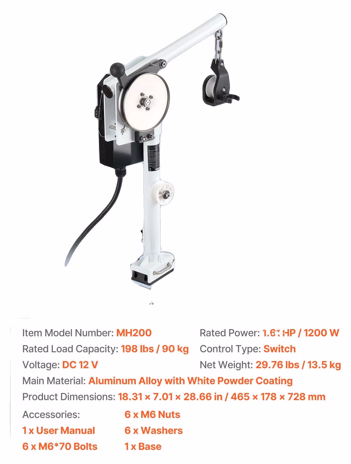 Tirante con cavo, elevata forza di trazione, rotazione a 360°, 198 lbs, 198 lbs