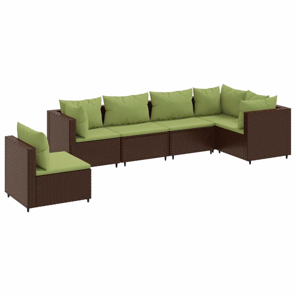 Set Mobili da Giardino 6pz con Cuscini in Polyrattan Marrone