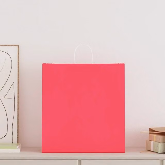 Sacchetti di carta con manici rosa e bianco DESIGN IN, confezione da 250 pezzi, L 45 cm x P 17 cm x H 48 cm