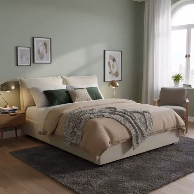 Letto matrimoniale contenitore Amy di Talamo Italia con materasso incluso, rivestimento in tessuto beige, L/P: 160 x 200 cm