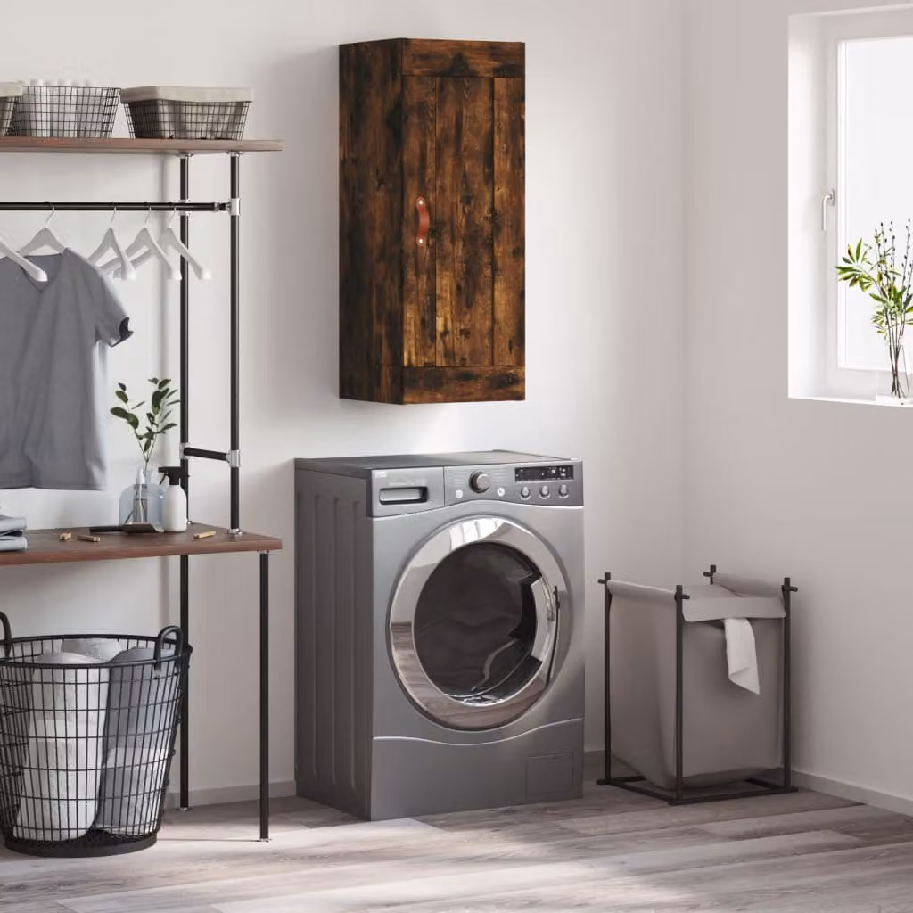 Mobile a parete vidaXL in legno multistrato e MDF, Rovere Fumo, L: 34,5 cm, P: 34 cm, H: 90 cm