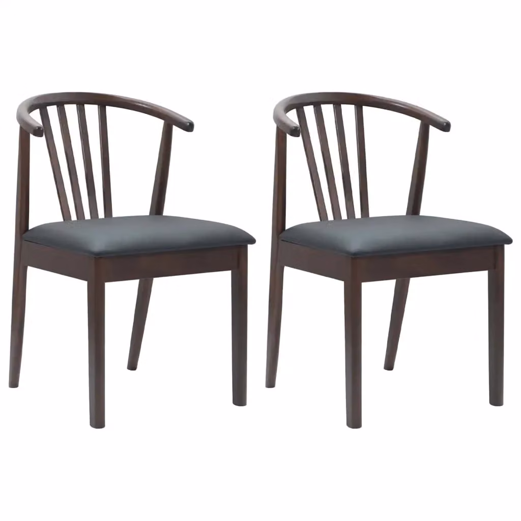 Set di 2 sedie da pranzo vidaXL in legno di gomma con braccioli, marrone chiaro e nero, L 51 x P 61 x H 80,5 cm – 2