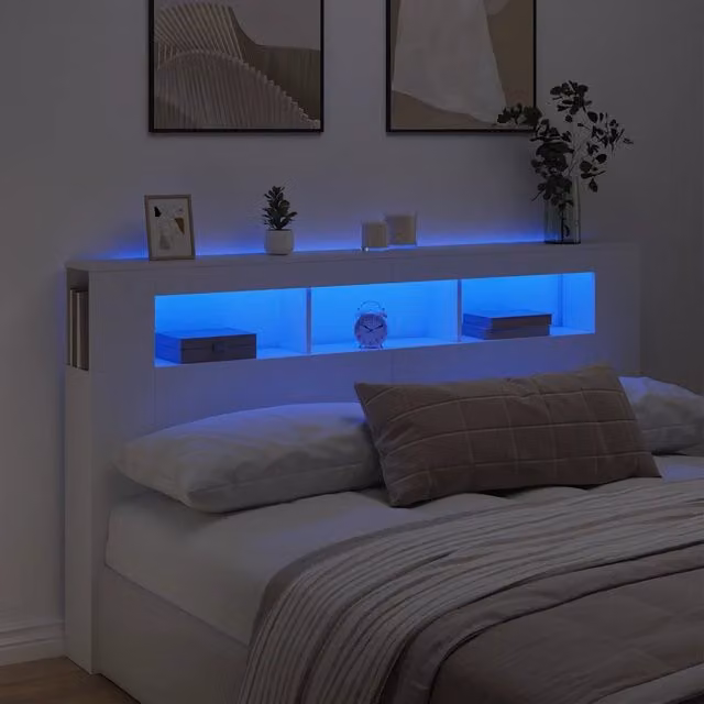 Testiera per letto con LED e porta USB bianca vidaXL in legno, L 180 x P 18,5 x H 103,5 cm
