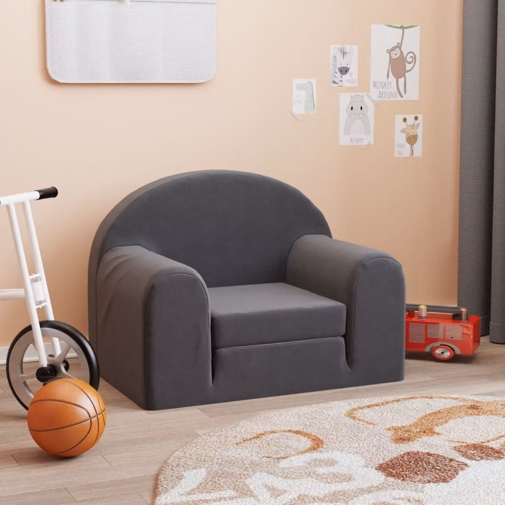 Maison Exclusive - Divano letto per bambini, colore antracite, tessuto morbido e peluche