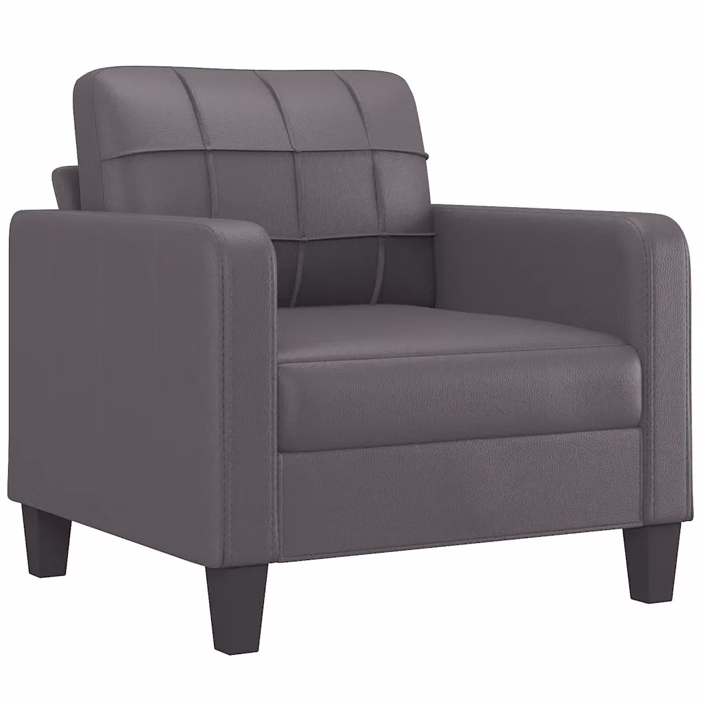 Poltrona Sedia Moderna in Similpelle Grigia con Braccioli e Struttura in Metallo 568427 – 2