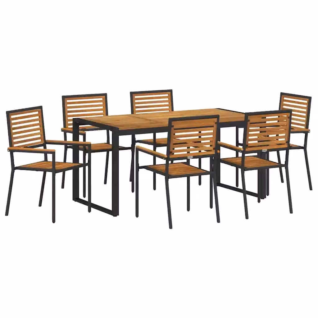 Set da pranzo per giardino e terrazza vidaXL in polyrattan da 7 pezzi, colore nero e marrone con tavolo in legno di acacia – 2
