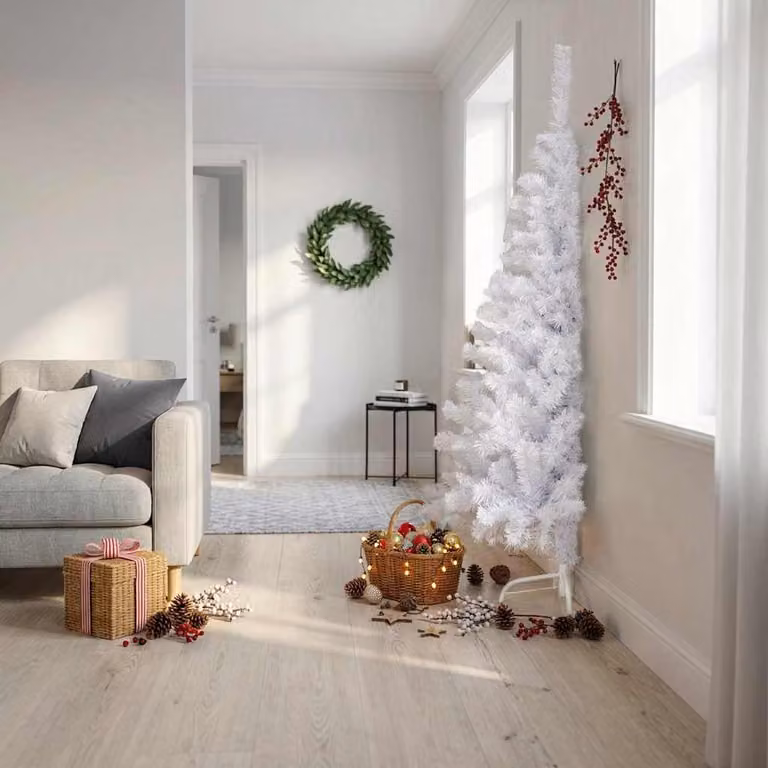 Albero Natale a Metà con Luci LED Bianco 180 cm in PVC