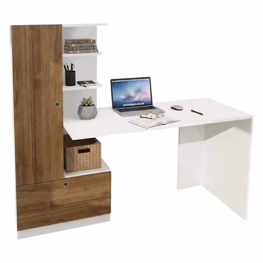 Scrivania DMORA Sordio Moderna con 4 Ripiani, L/P/H: 149.5 x 61.8 x 120 cm, Bianco e Marrone – 2