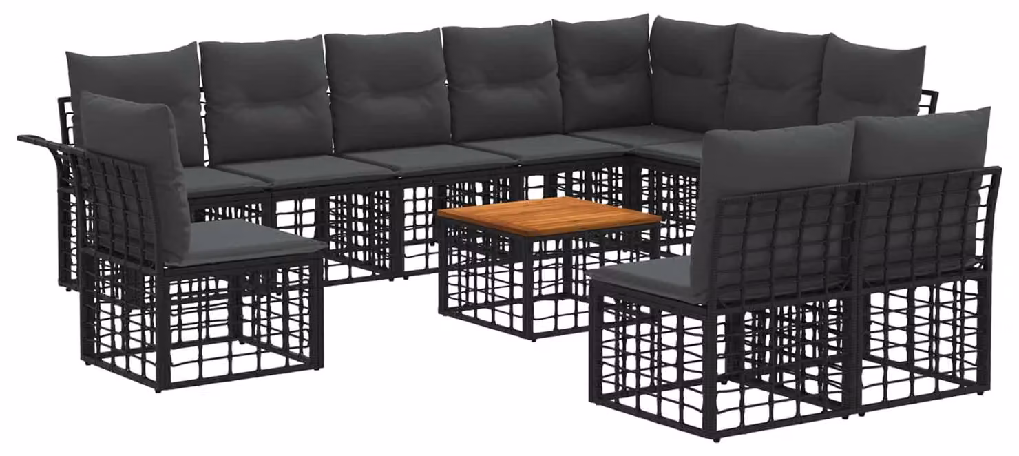 Set di divani da esterno 11 pcs Nero e Grigio scuro Poliestere