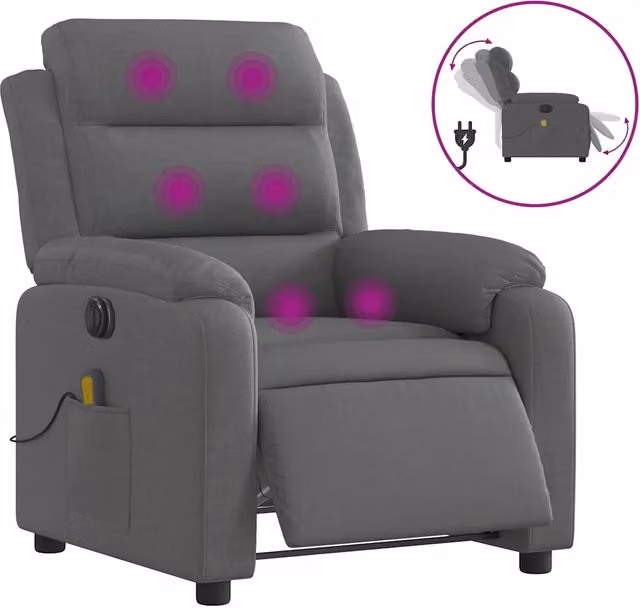 Poltrona | Sedia Relax Reclinabile Massaggio Elettrica Grigio Scuro Tessuto