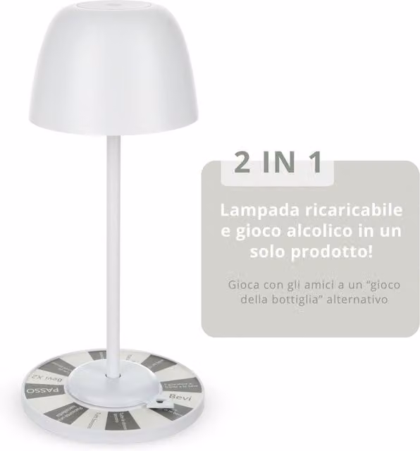 Lampada da tavolo LED KASANOVA bianca con tecnologia touch e batteria ricaricabile, Altezza: 28 cm