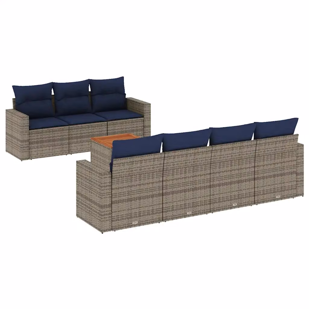 vidaXL Set Divani da Giardino 8 pz in Polyrattan con Cuscini e Tavolino da Esterno Grigio e Blu – 2