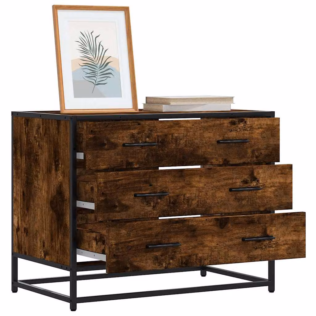 Cassettiera vidaXL in legno multistrato e metallo stile industrial, colore Rovere Fumo, L: 70 cm, P: 41 cm, H: 56 cm