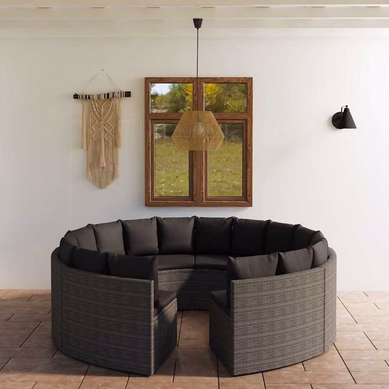 vidaXL Set Divani da Giardino 8 pz in Polyrattan Grigio con Cuscini e Struttura in Acciaio