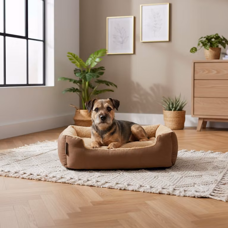 belviona, cuccia per cani con accogliente cuscino reversibile, facile da pulire e antiscivolo, luogo accogliente per dormire, 60x48 cm, marrone/beige