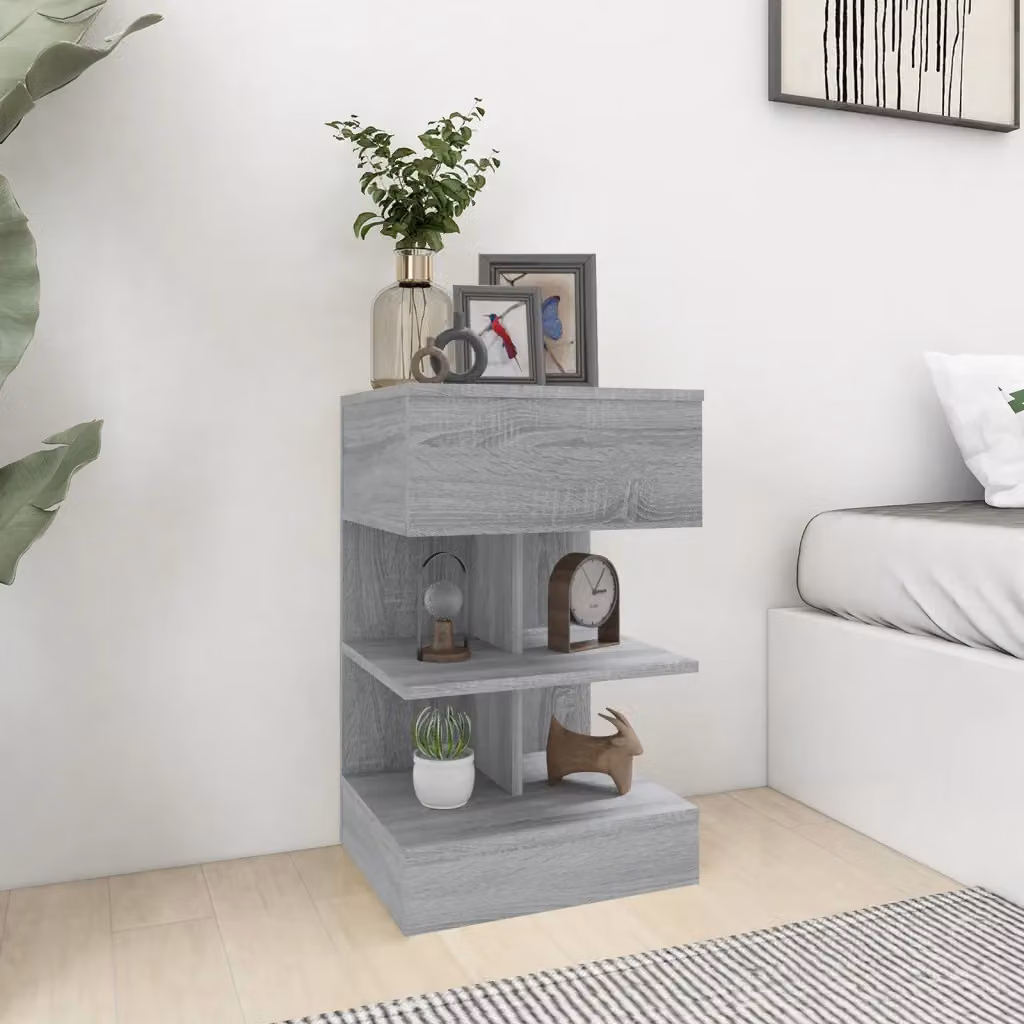 Set di 2 comodini vidaXL moderni in legno multistrato e MDF, colore grigio Sonoma, L 40 cm x P 35 cm x H 65 cm