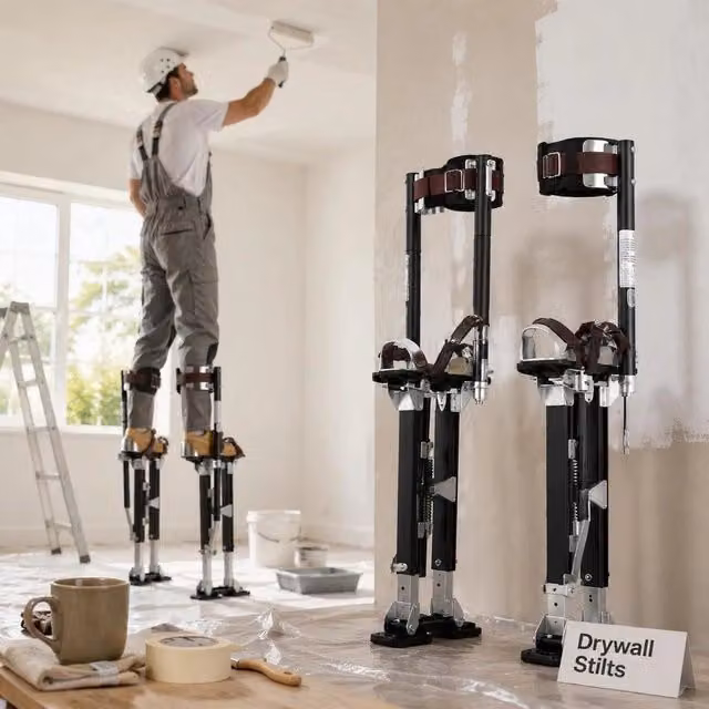 Trampoli Per Cartongesso Regolabili 48.5-79 Cm, Trampoli Da Lavoro Per Pittori, In Alluminio, Portata 103 Kg, Piedini In Gomma Antiscivolo, Doppio Ammortizzatore A Molla, Cinghie Regolabili