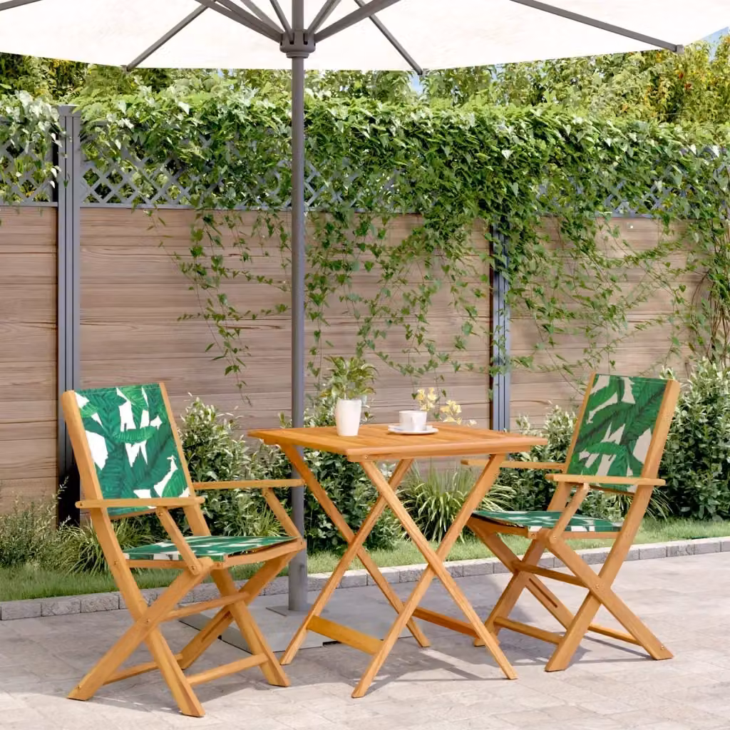 Set da Bistrot 3 pz in Legno di Acacia Olio con Motivo Floreale Verde e Marrone per Giardino e Balcone – 2