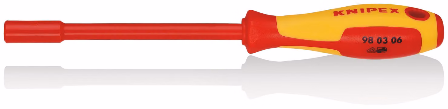 KNIPEX 98 03 06 Chiave a bussola con impugnatura a cacciavite isolante multicomponente, testata VDE brunita 232 mm