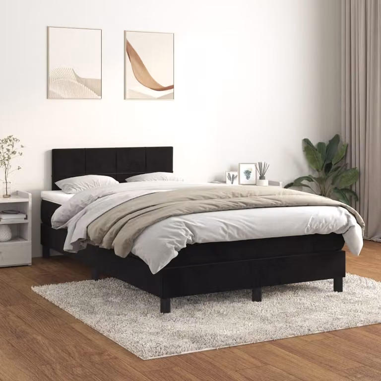 The Living Store Letto a molle con materasso nero 120x200 cm in velluto