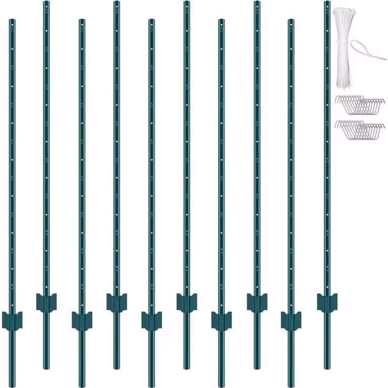Pali di recinzione, altezza 1,5 metri, 10 pezzi, in acciaio, color verde, con fascette e clip