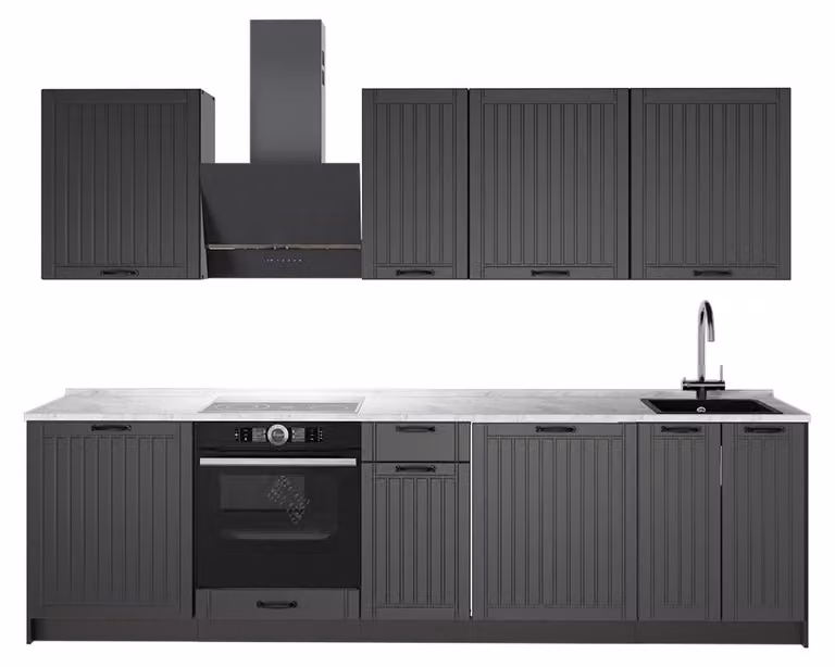 Cucina componibile Vicco Fame-Line Grigio scuro/Bianco 280 cm, PL Marmo, Model 64226