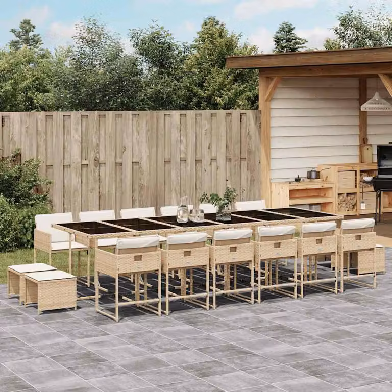 vidaXL Set da Pranzo da Giardino 17 pz in Polyrattan con Cuscini Beige e Piano in Vetro