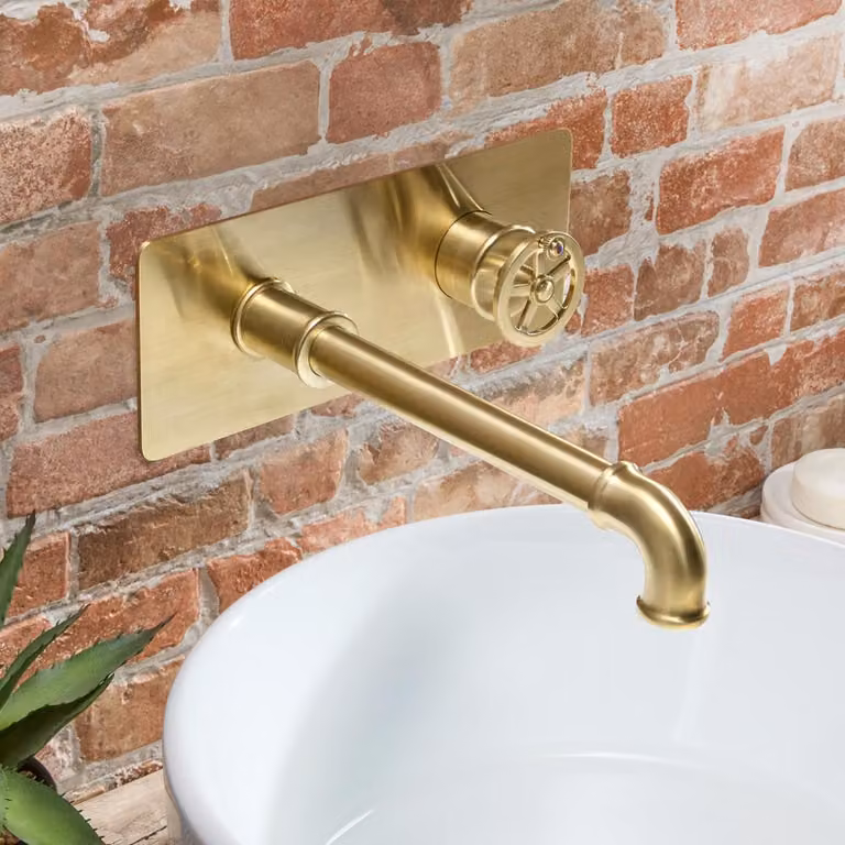 Miscelatore Industriale Parete Lavabo Oro Satinato