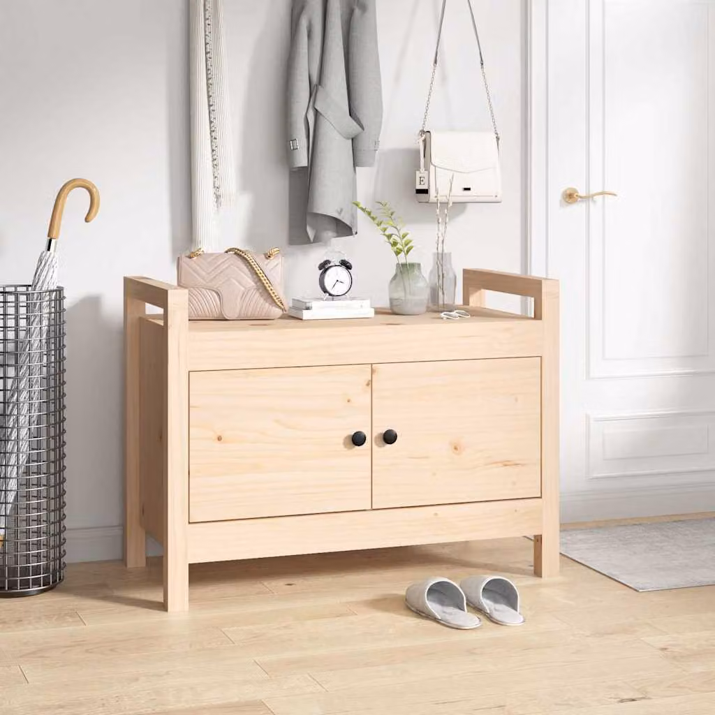 vidaXL Panca da Ingresso con Scarpiera in Legno di Pino Rustico, Colore Marrone/Beige, L 80 x P 40 x H 60 cm
