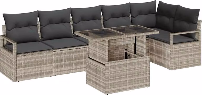 Set Divano da Giardino 7 pcs Grigio chiaro polyrattan