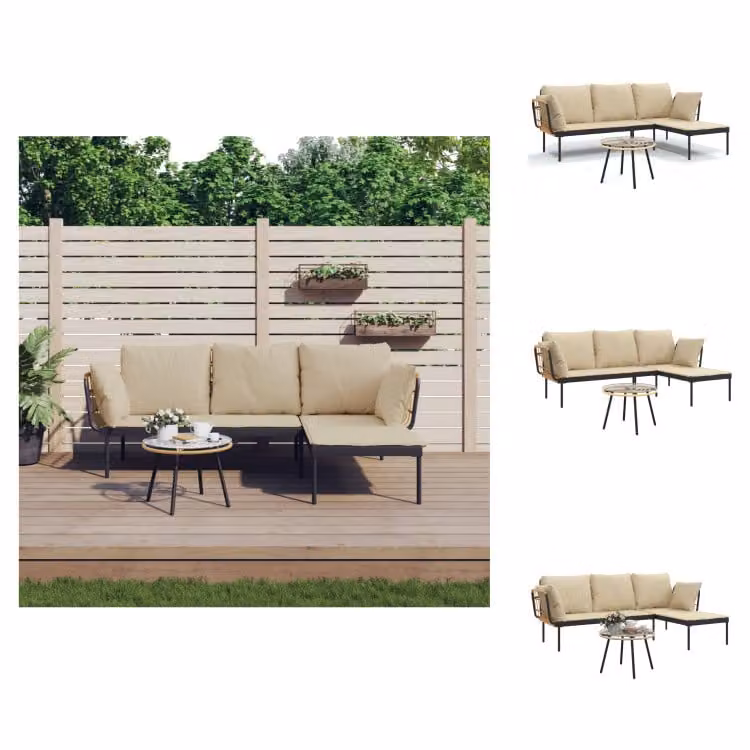 vidaXL Set di 3 pezzi per salotto da giardino con cuscini Beige poly rattan - Set di mobili da giardino