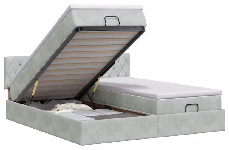 Divano poltrona ottomano con materasso e poggiatesta, 2 pezzi, color grigio chiaro, rivestito in velluto