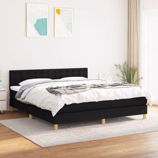 Letto Ibrido vidaXL con Giroletto a Molle e Materasso in Tessuto Nero e Bianco L/P/H: 160 x 200 x 88 cm – 1