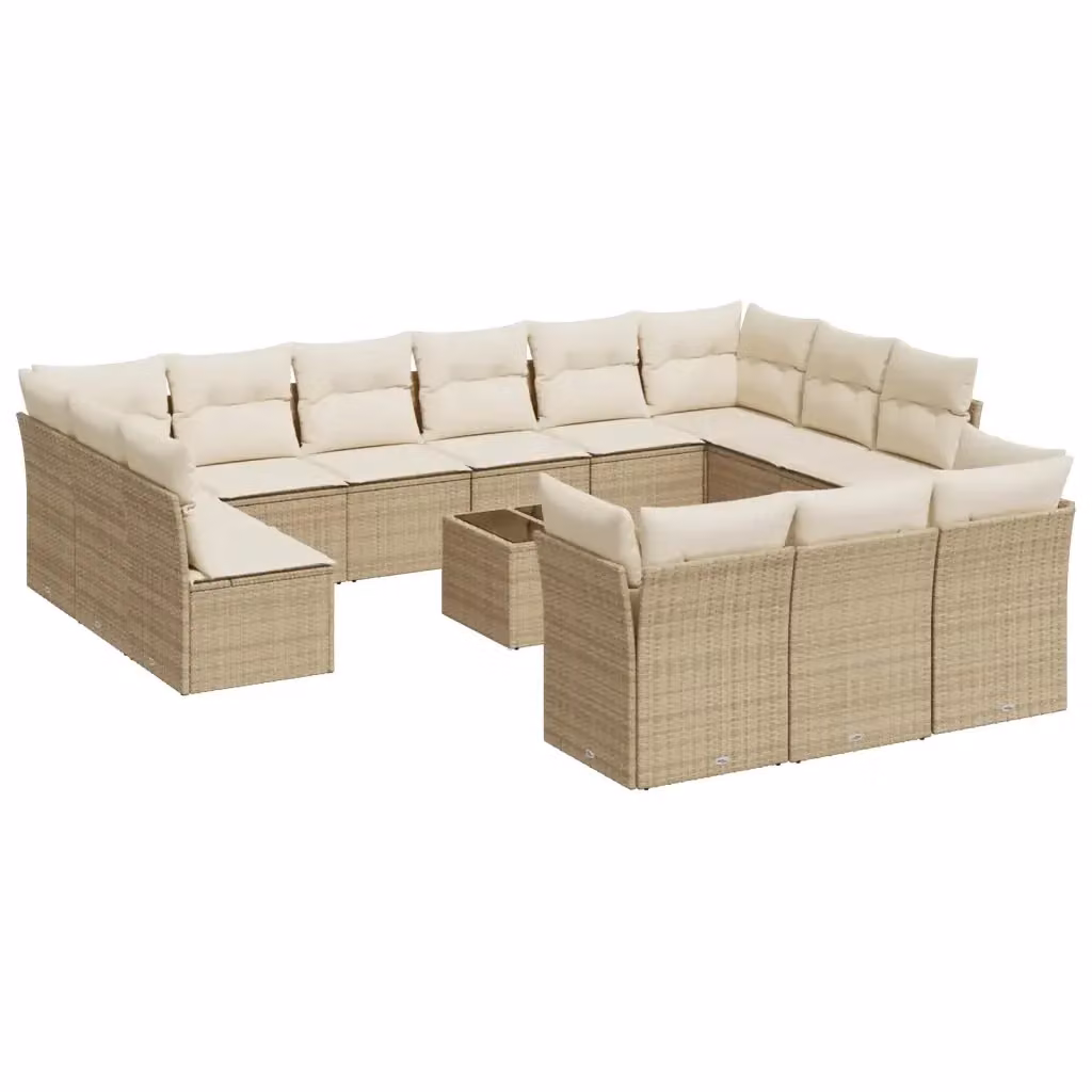 Set di Divani da Giardino vidaXL a Forma di U con Cuscini Beige e Tavolino in Polyrattan e Metallo – 2