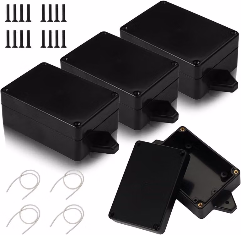 Scatola di derivazione, confezione da 4 pezzi, colore nero, grado di protezione IP65, realizzata in plastica ABS, per impianti elettrici